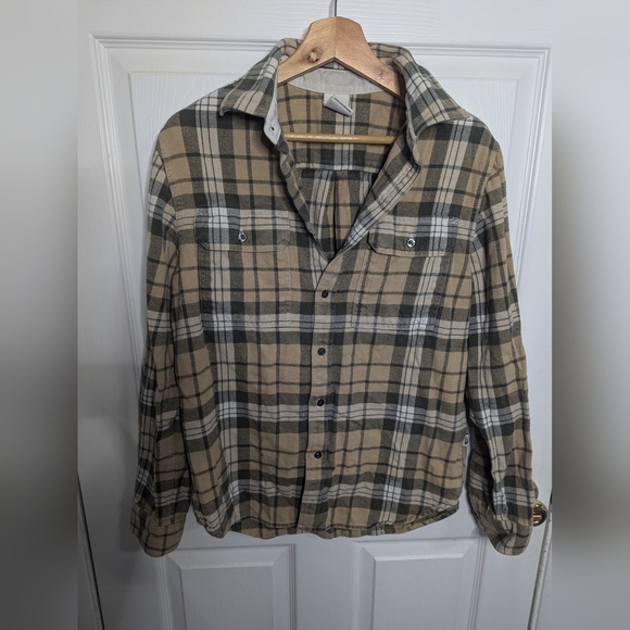 North Face Mens Flannel Shirt Plaid Beige Size Medium Piling Long Sleeve - Picture 1 of 6